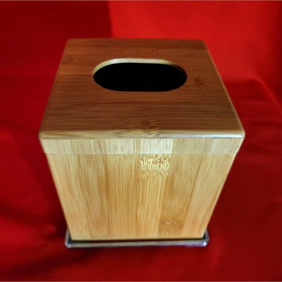 LYNK Bamboo Tissue Box Holder with Metal Base - Picture 2 of 8